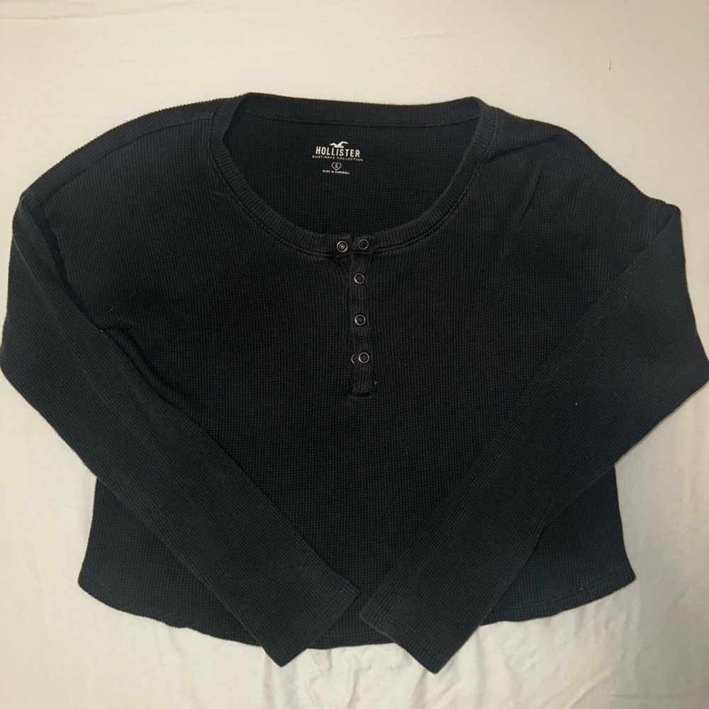 Hollister Women's Black Long Sleeve Henley